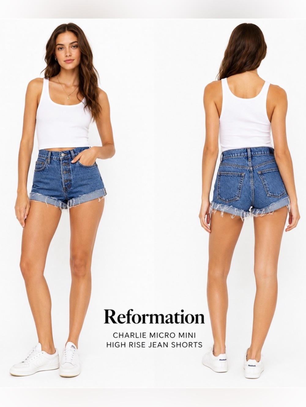 Reformation Charlie Micro Mini High-Rise Jean Shorts — Blue